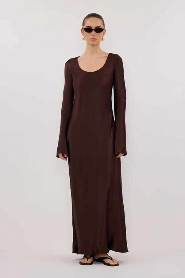 Eloise Long Sleeve Satin Midi Dress from Dissh