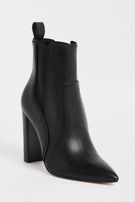 Black Leather Pointed Toe Ankle Boot