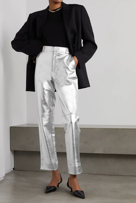Charlotte Metallic Leather Straight-Leg Pants, £823.55 (were £1,267) | Bouguessa