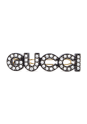 Crystal-Embellished Logo Hair Clip from Gucci