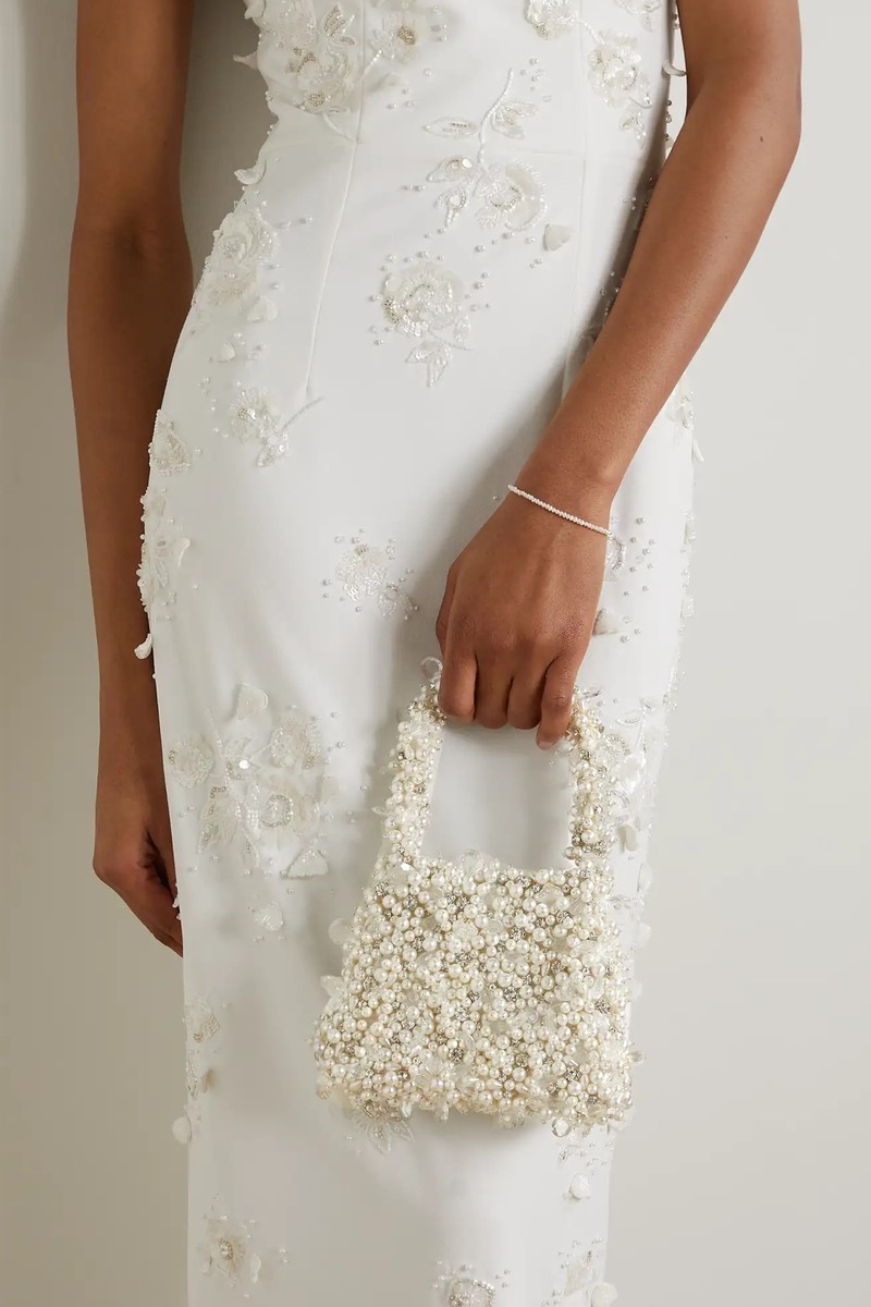Crystal Pearl Embellished Tulle Shoulder Bag from Clio Peppiatt