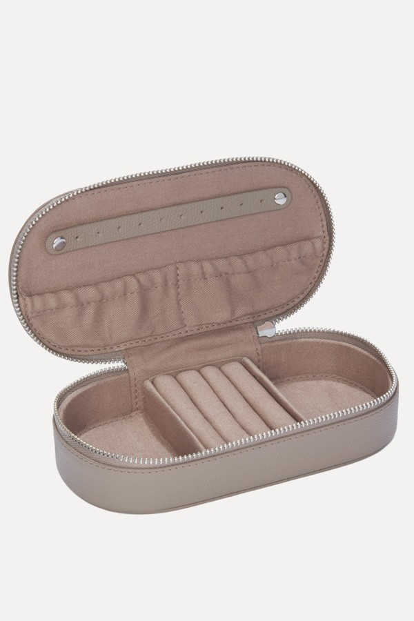 Saffiano Leather Oval Travel Jewellery Case