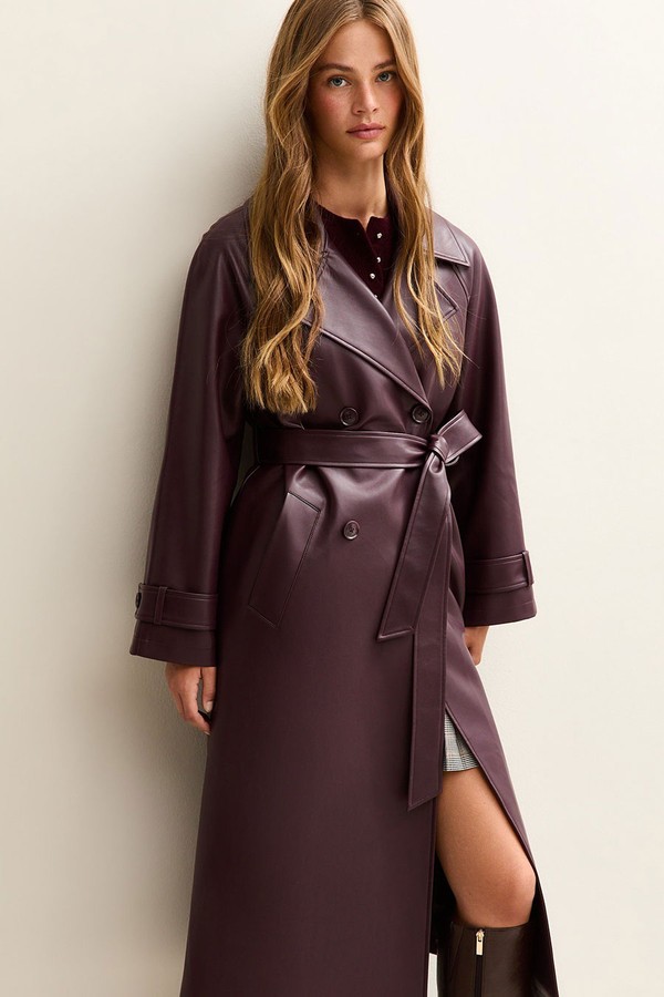 Faux Leather Trench Coat from New Look