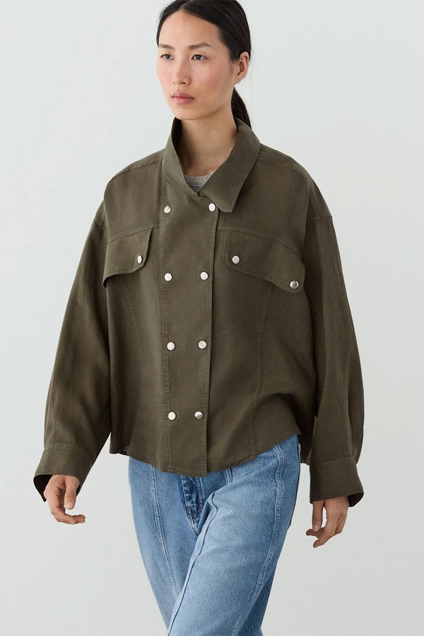 100% Linen Shirt With Snap Button Detail