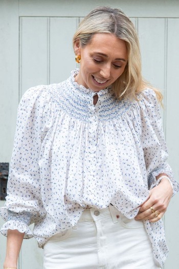 Chalk Blue Ditsy Blouse, £180 | Smock London X Pom 