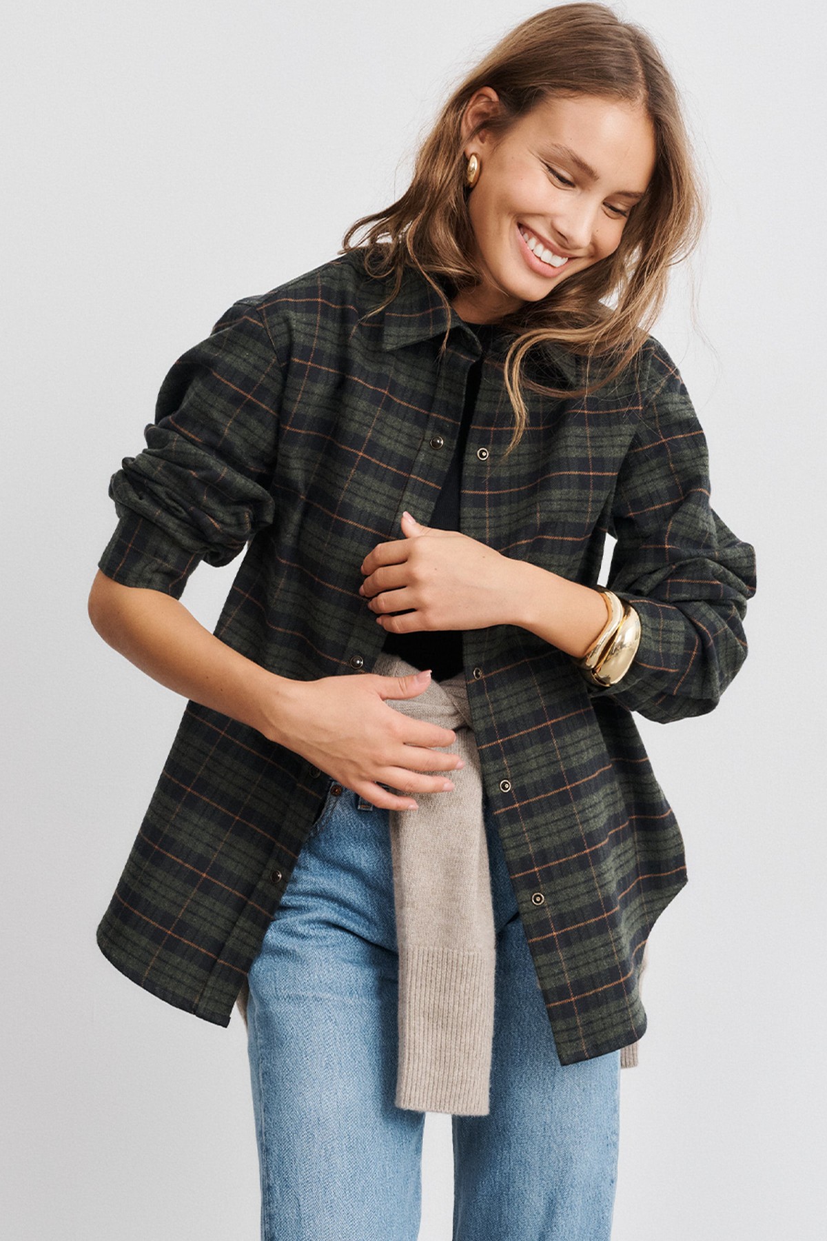 Zoey Tartan Cotton Flannel Overshirt from Sessei