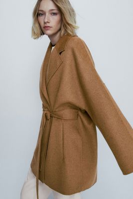 Short Robe Coat With Belt from Massimo Dutti