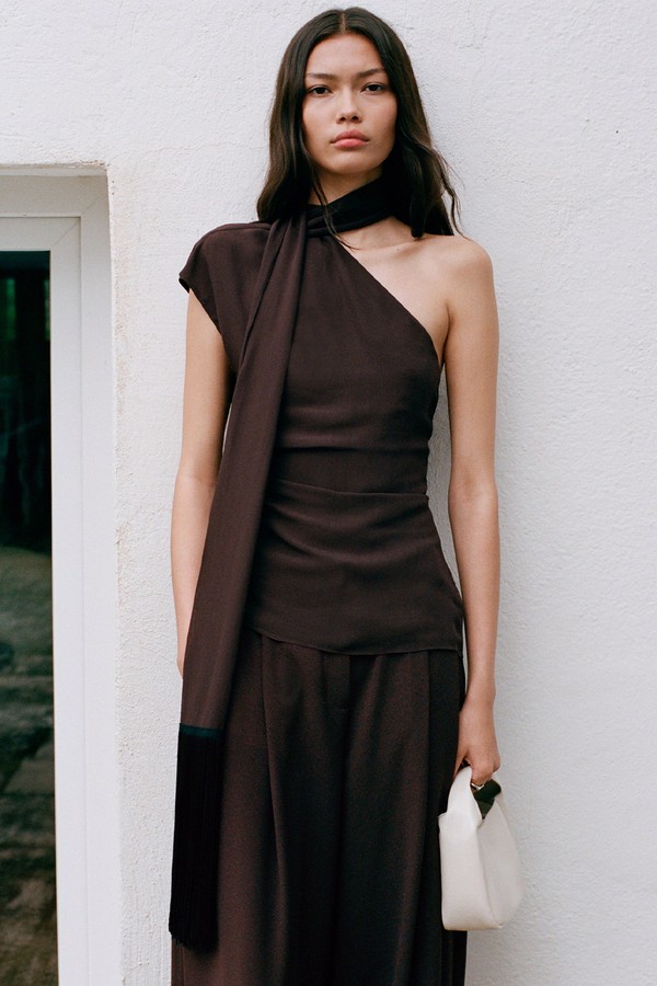 Asymmetrical Scarf Blouse With Fringe Detail from Mango