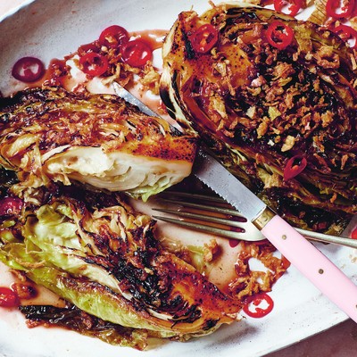 Sticky Hispi Cabbage With Crispy Shallots