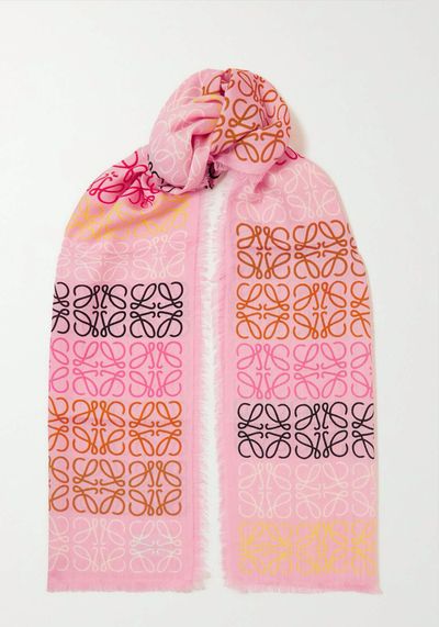 Fringed Printed Wool, Silk and Cashmere Blend Scarf from Loewe