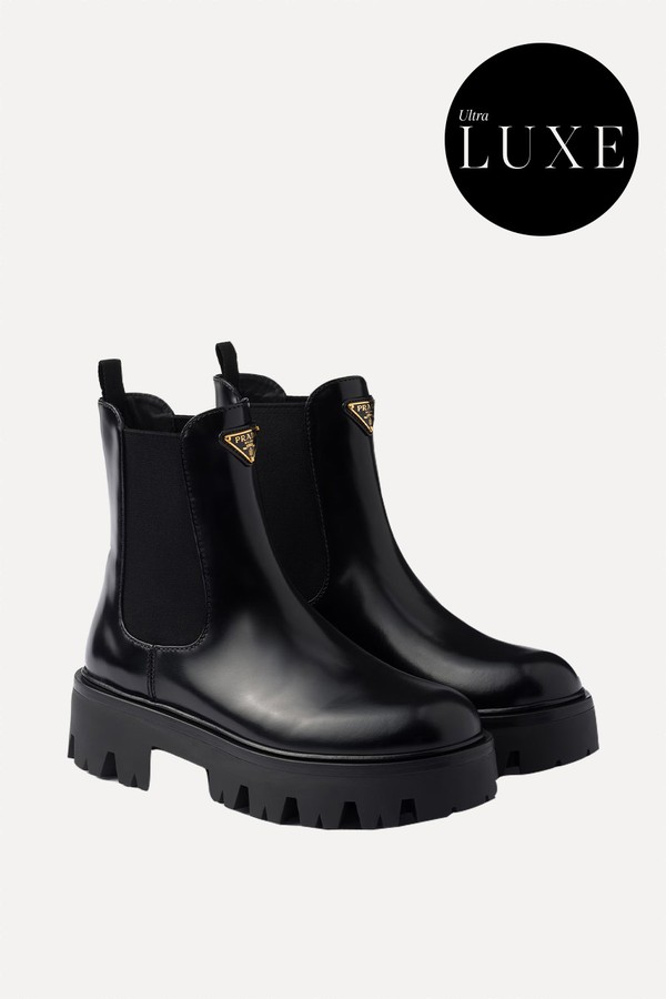 Brushed Leather Booties from Prada