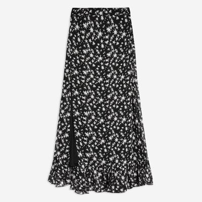 Star Print Ruffle Maxi Skirt