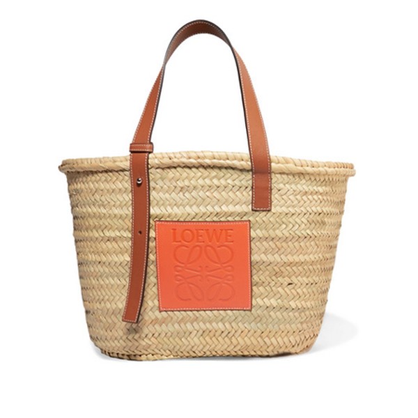 Paula’s Ibiza Leather-Trimmed Woven Raffia Tote from Loewe