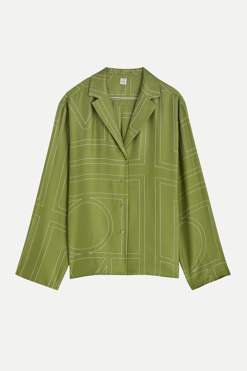 Logo-Embroidered Silk-Satin Shirt from TOTÊME