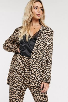 Double-Breasted Blazer In Leopard Print from Never Fully Dressed