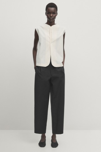 Cotton Blend Barrel Trousers