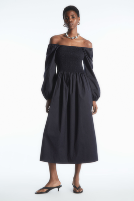 Off-The-Shoulder Smocked Midi Dress from COS