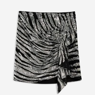 Zebra Print Sequin Drape Mini Skirt from Topshop
