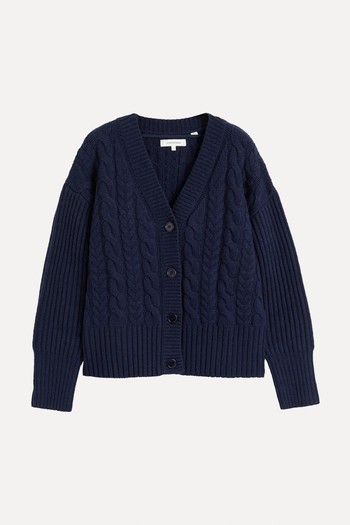 Navy Wool Aran Cardigan from Chinti & Parker