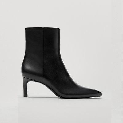 Black Heeled Leather Pointed Ankle Boots from Massimo Dutti