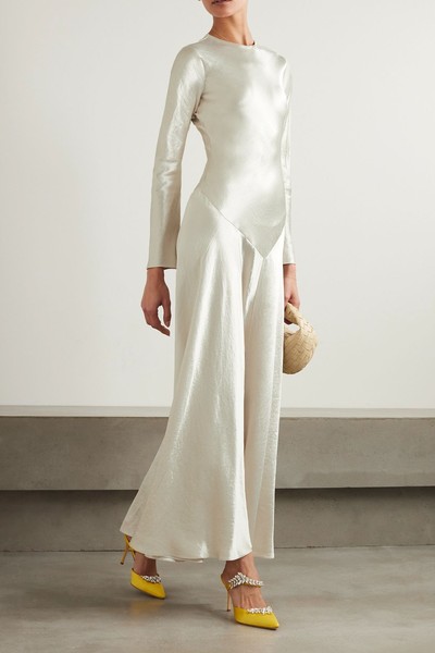 Yara Paneled Hammered-Satin Gown