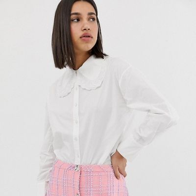 Shirt With Oversized Peter Pan Collar & Lace Trim from Neon Rose