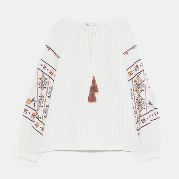 Embroidered Blouse With Cord Detail from Zara