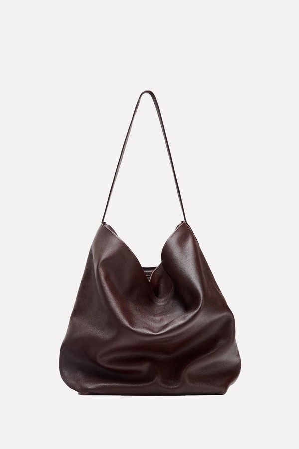 Double Compartment Leather Bucket Bag