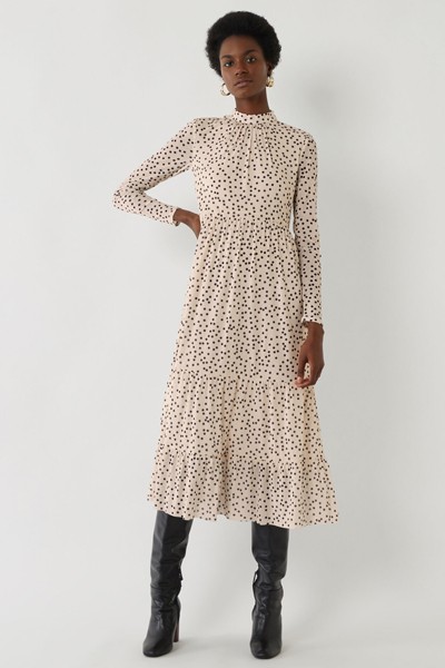 Spot Mesh Tiered Midi Dress from Warehouse