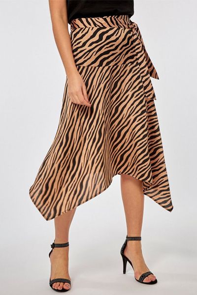 Only Tan Zebra Print Midi Skirt