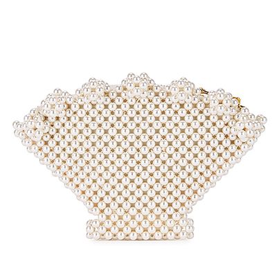 Off-White Faux Pearl Beaded Clutch from Shrimps