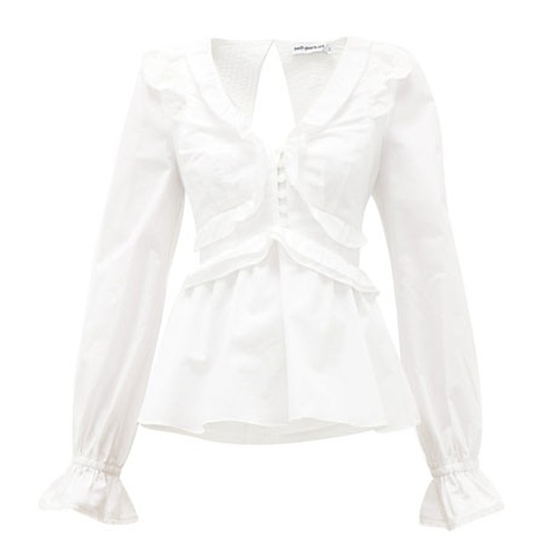 Ruffled V-Neck Tie-Back Cotton Blouse from Self Portrait