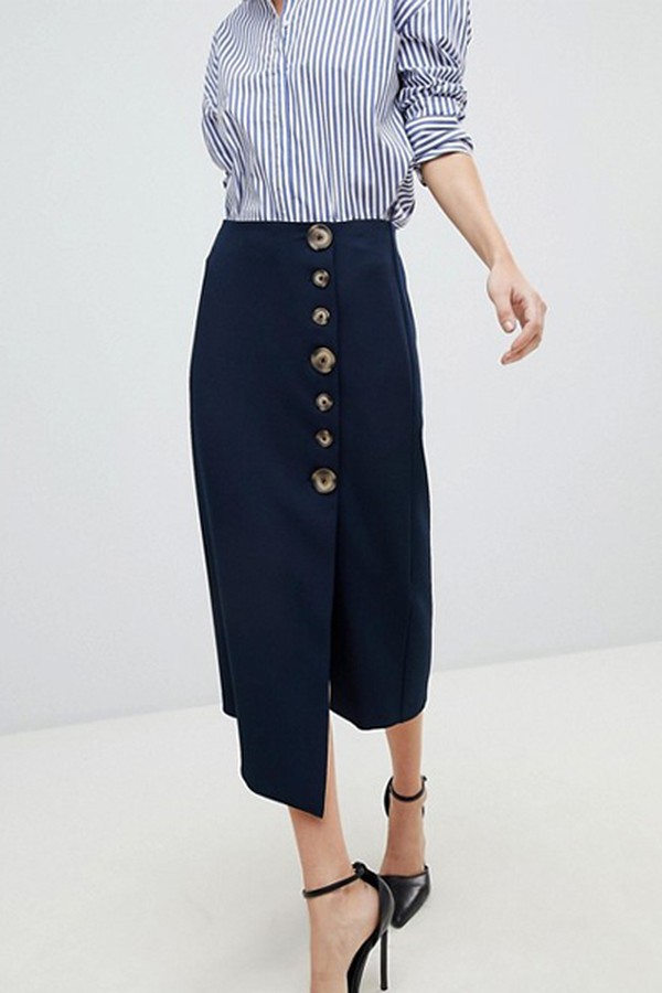 Side Button Pencil Skirt With Asymmetric Hem from ASOS