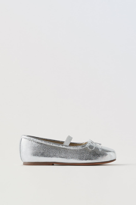 Metallic Ballet Flats With Bow