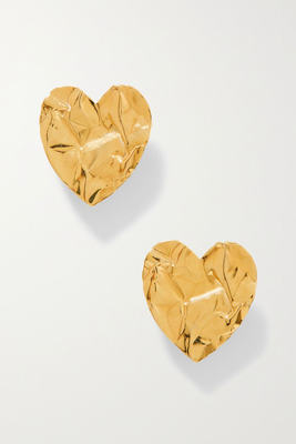 Crushed Heart Gold-Tone Earrings from Oscar De La Renta