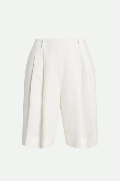 Long Pleated Linen Shorts