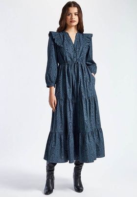 Dixie Cotton Drawstring Long Sleeve Frill Maxi Dress, £270 | Cefinn