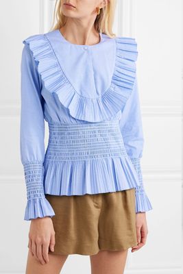 Smocked Ruffled Cotton Blouse from Tory Burch