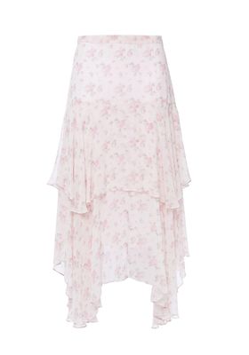 Asymmetric Tiered Floral-Print Silk-Georgette Midi Skirt