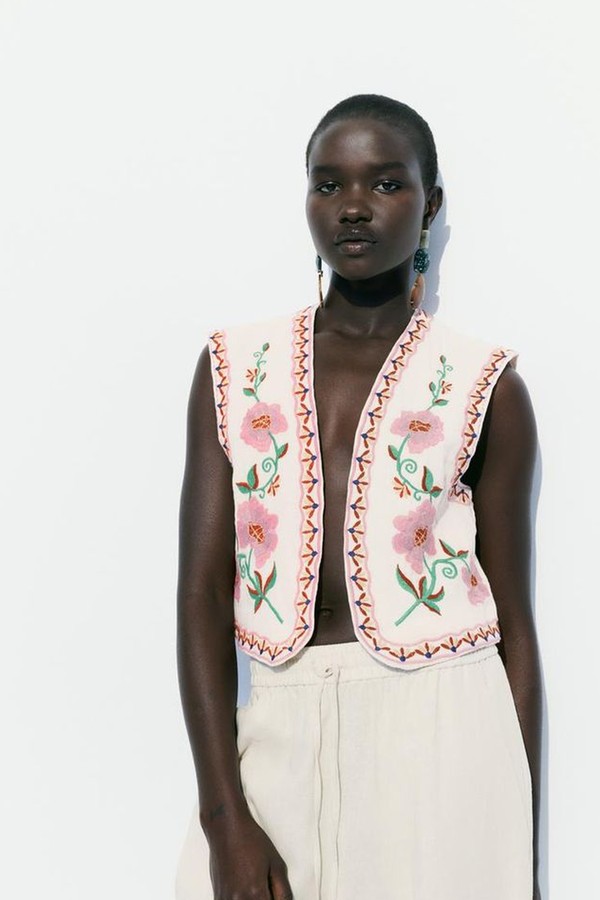Embroidered Short Gilet from Zara