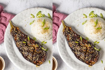 Miso Aubergine With Sticky Toasted Sesame Oil & Coconut Basmati 