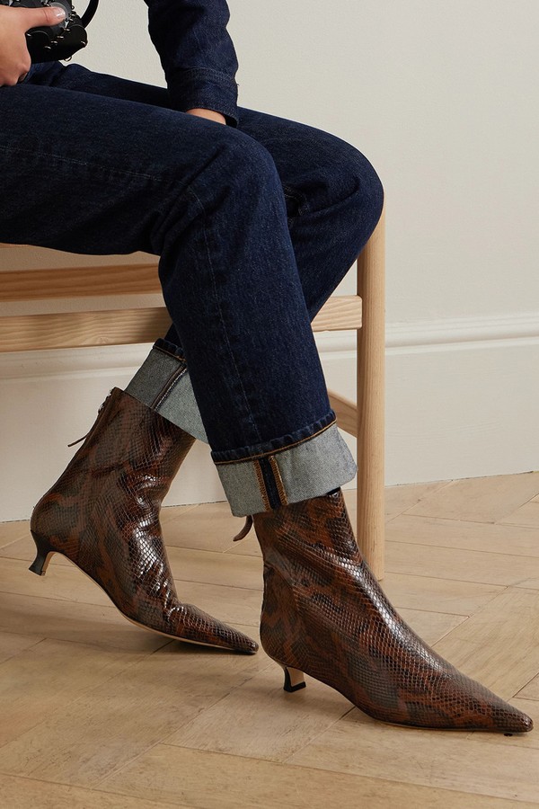 Zoe Snake-Effect Leather Point-Toe Ankle Boots from Aeyde