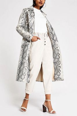 Cream Faux Leather Paperbag Button Trousers