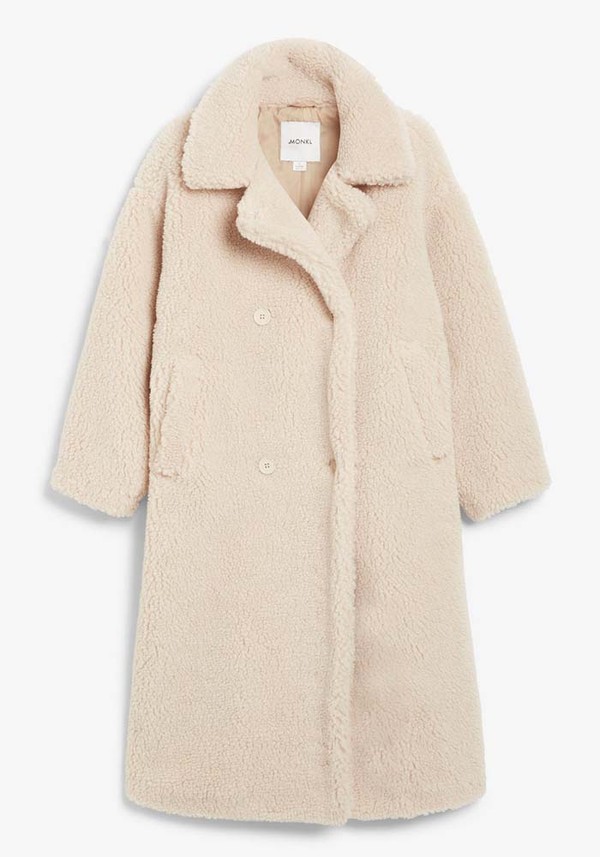 Long Beige Teddy Coat from Monki 