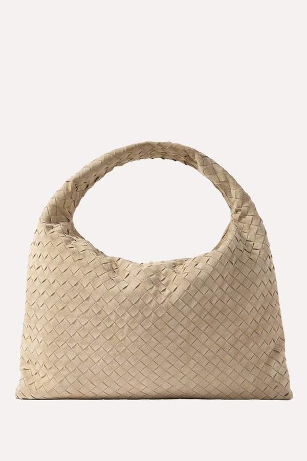 Large Hop Intrecciato Suede Shoulder Bag from Bottega Veneta