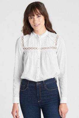 Long Sleeve Eyelet Lace Trim Blouse from Gap