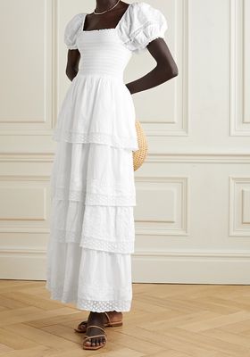 Capella Tiered Shirred Embroidered Cotton Maxi Dress 