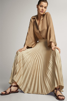 Pleated Skirt With Waistband from Massimo Dutti