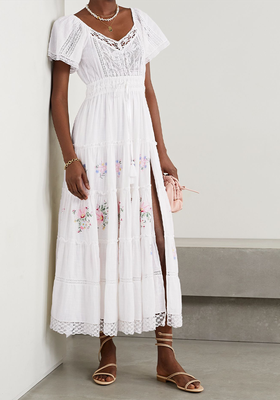 Charo Lace-Trimmed Embroidered Cotton-Voile Midi Dress from LoveShackFancy