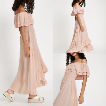 Light Pink Frill Bardot Maxi Dress